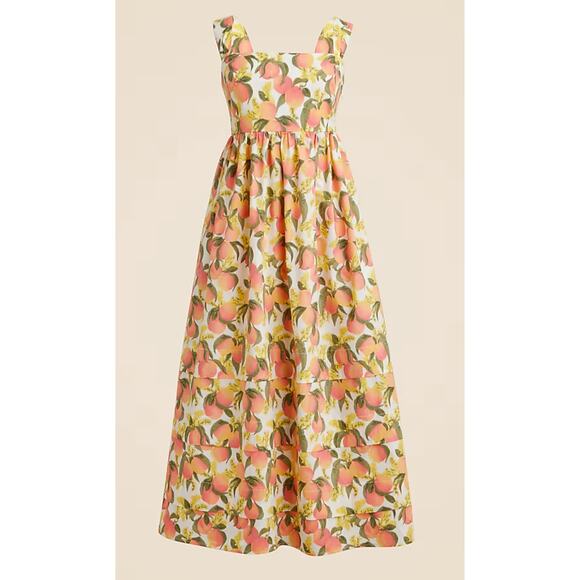 J Crew Square Neck Midi Dress 10 10P P10 NWT Peach Fruit Yellow CJ529 J.Crew - Picture 2 of 4